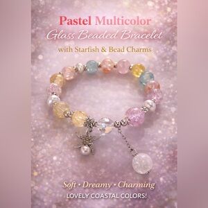Multi Pastel Color Glass Beaded Bracelet w/ Starfish Charm